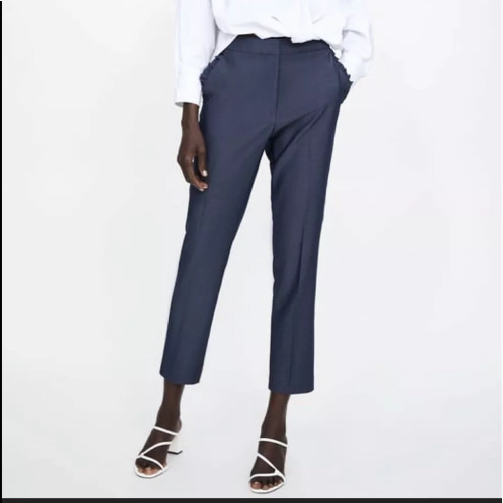 Zara Small Dark Wash Denim Cropped Frill Pocket